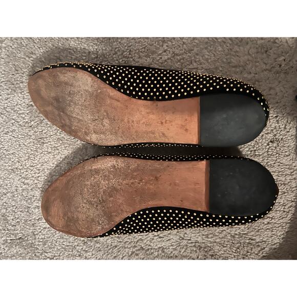 Loeffler Randall Studded Leather Slip On Almond Toe Flats Shoes Black/Gold Sz 9 - Picture 11 of 12
